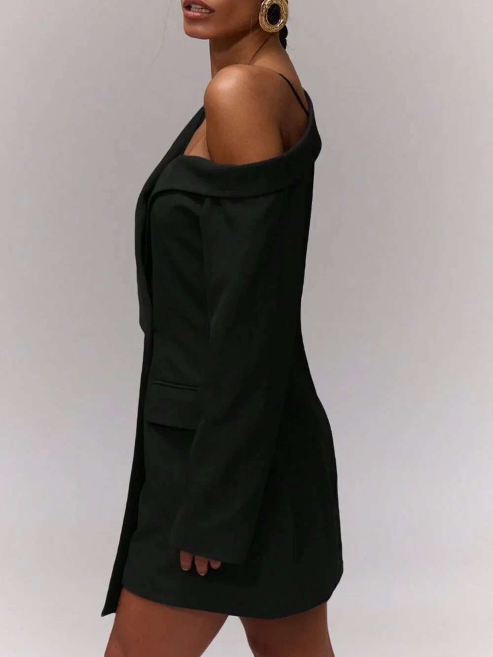 Black Elegant Women's Asymmetric Mini Blazer Dress